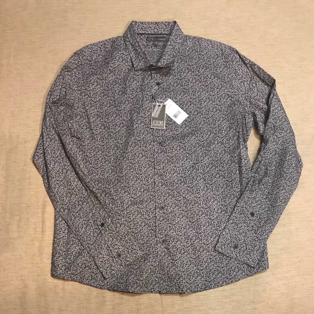 Ike by Ike Behar Gray Print Stretch L Shirt. New!